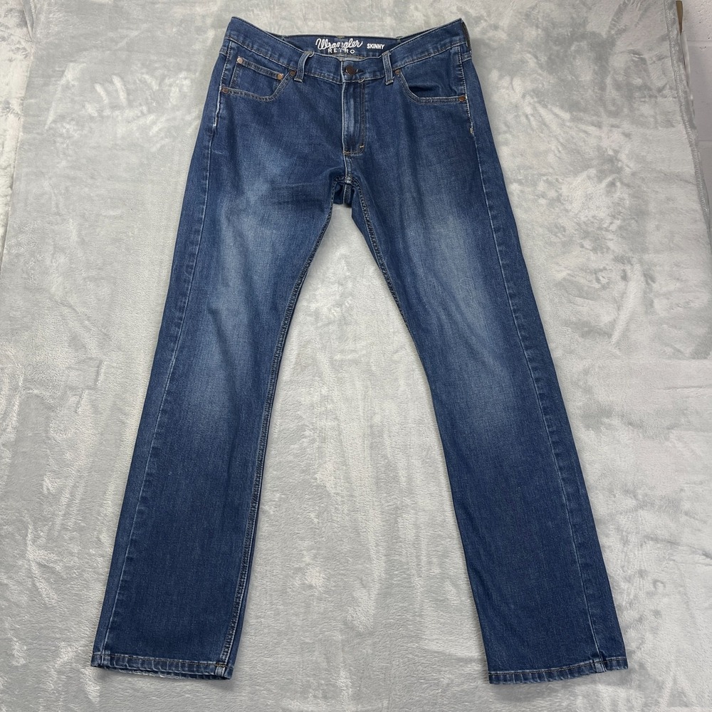 Wrangler Retro Jeans Mens 35x34 Blue Denim Streetwear Casual Mid-Rise Skinny Leg